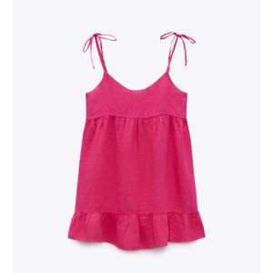 Zara Mini Linen Dress in Fuchsia - Size Small
